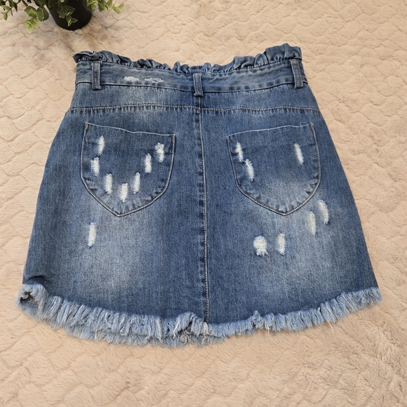 Hayden Los Angeles Denim Paper Bag Frayed Skirt, Size Large - Picture 5 of 6